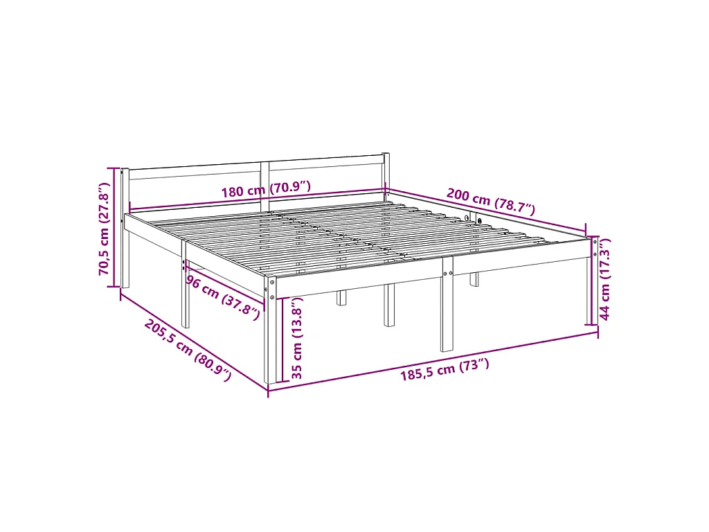 Cama para idosos super king size 180x200 cm pinho maciço branco