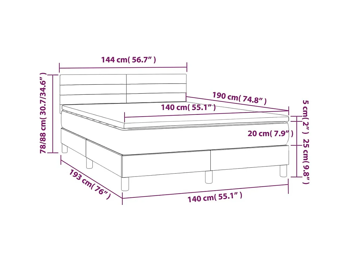 Sommier à lattes de lit avec matelas LED Gris clair 140x190 cm