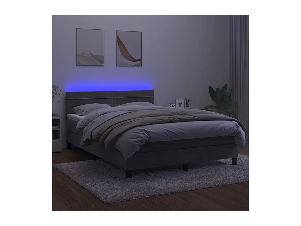 Sommier à lattes de lit avec matelas LED Gris clair 140x190 cm