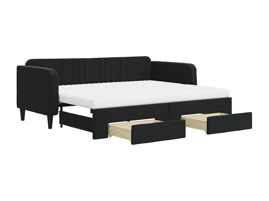 Slaapbank met onderschuifbed en lades 90x200 cm fluweel zwart