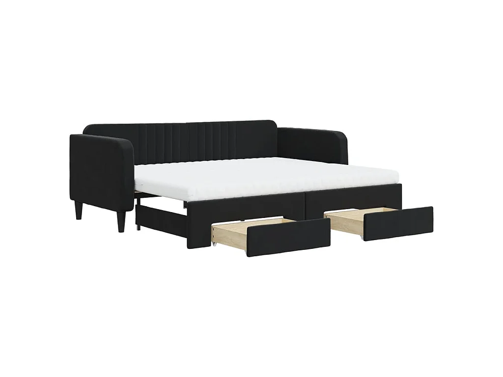 Lit de jour avec gigogne et tiroirs noir 90x200 cm velours