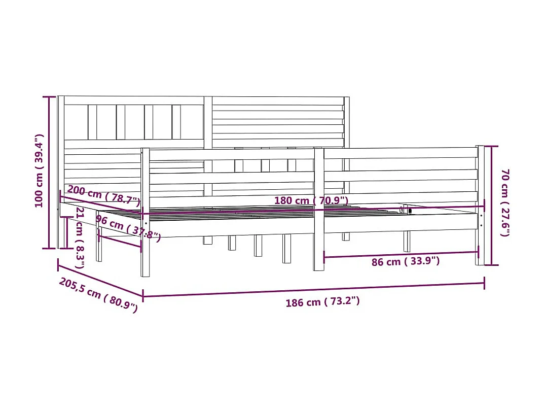 Bedframe massief hout wit 180x200 cm