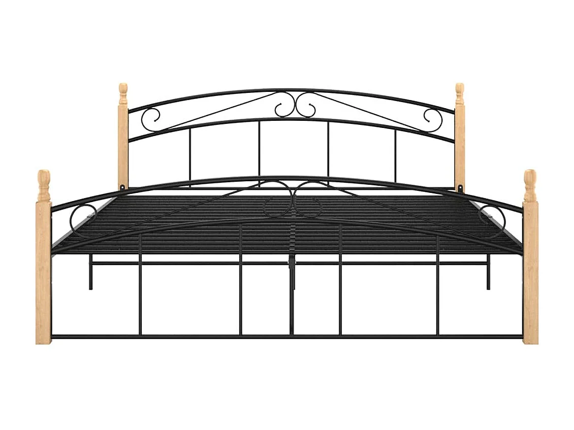Cadre de lit sans matelas noir métal bois chêne 160x200 cm