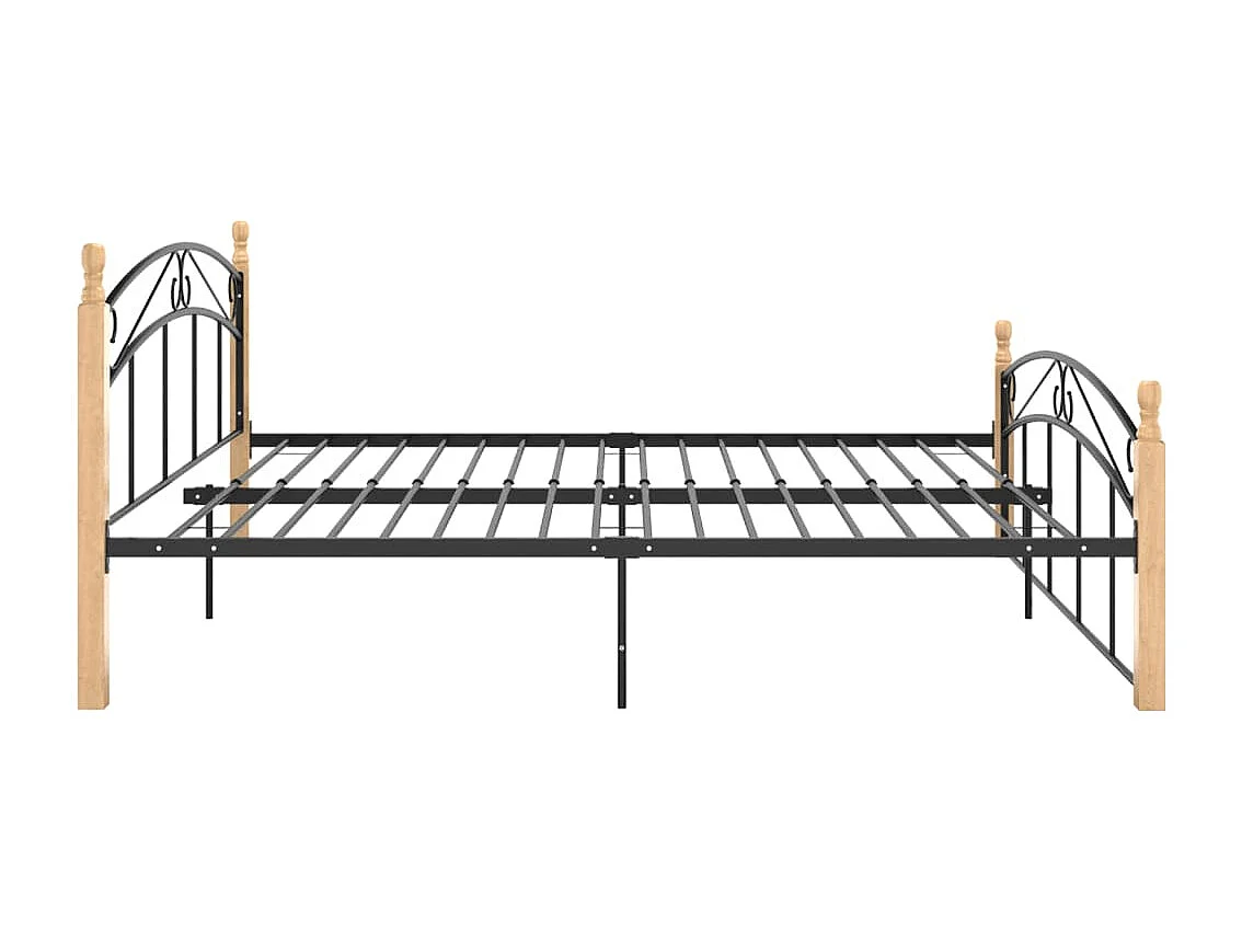 Cadre de lit sans matelas noir métal bois chêne 160x200 cm