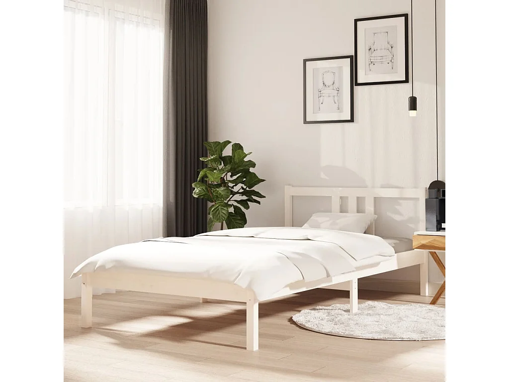 Cadre de lit sans matelas blanc bois massif 100x200 cm