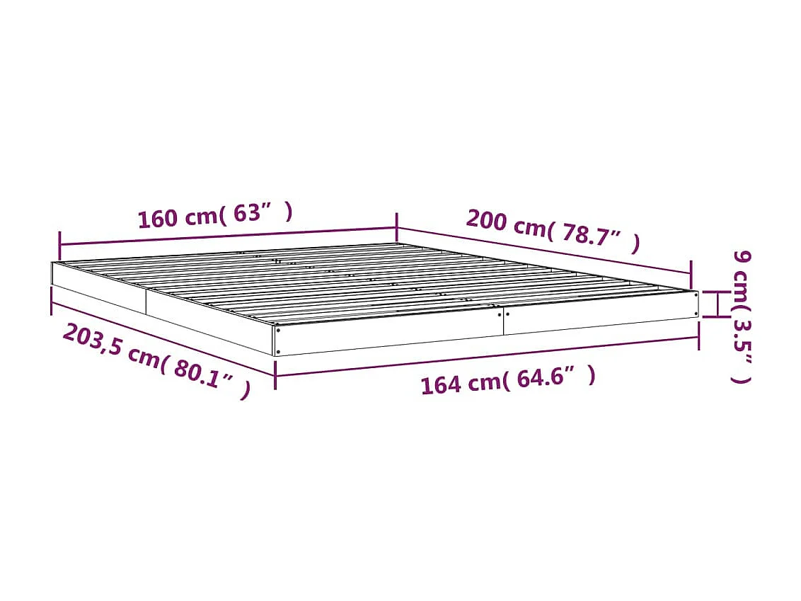 Bedframe massief grenenhout wit 160x200 cm