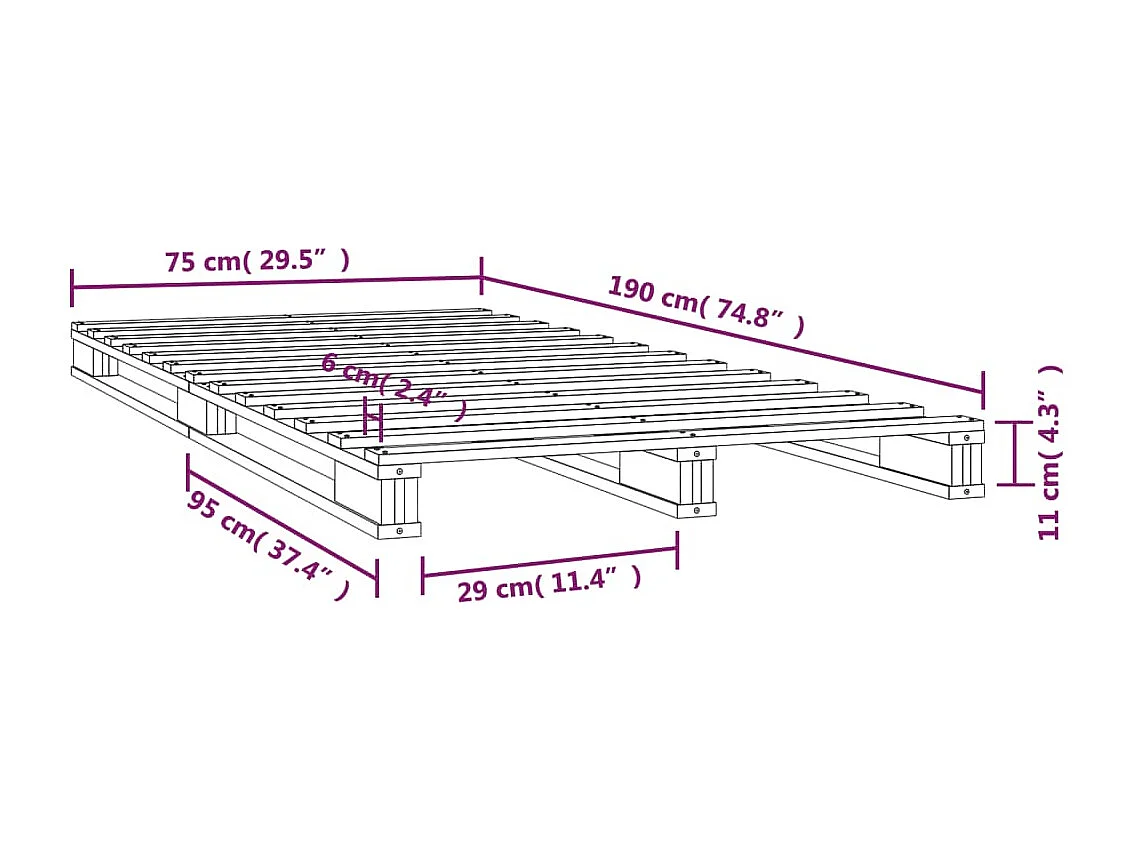 Palletbed massief grenenhout wit 75x190 cm