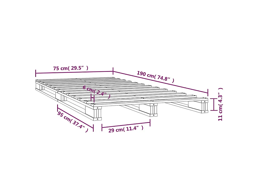 Letto a Pallet Bianco 75x190 cm Small Single Legno di Pino