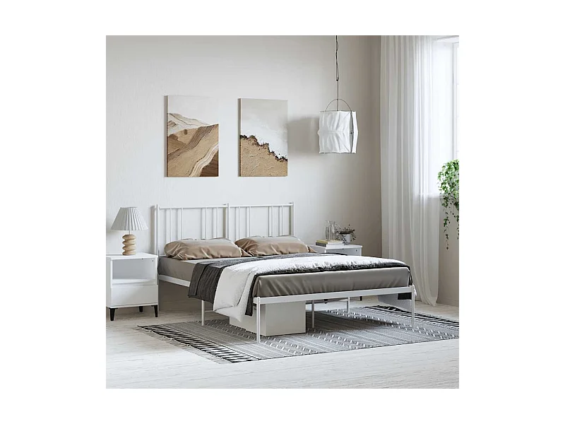 Bedframe met hoofdbord metaal wit 135x190 cm