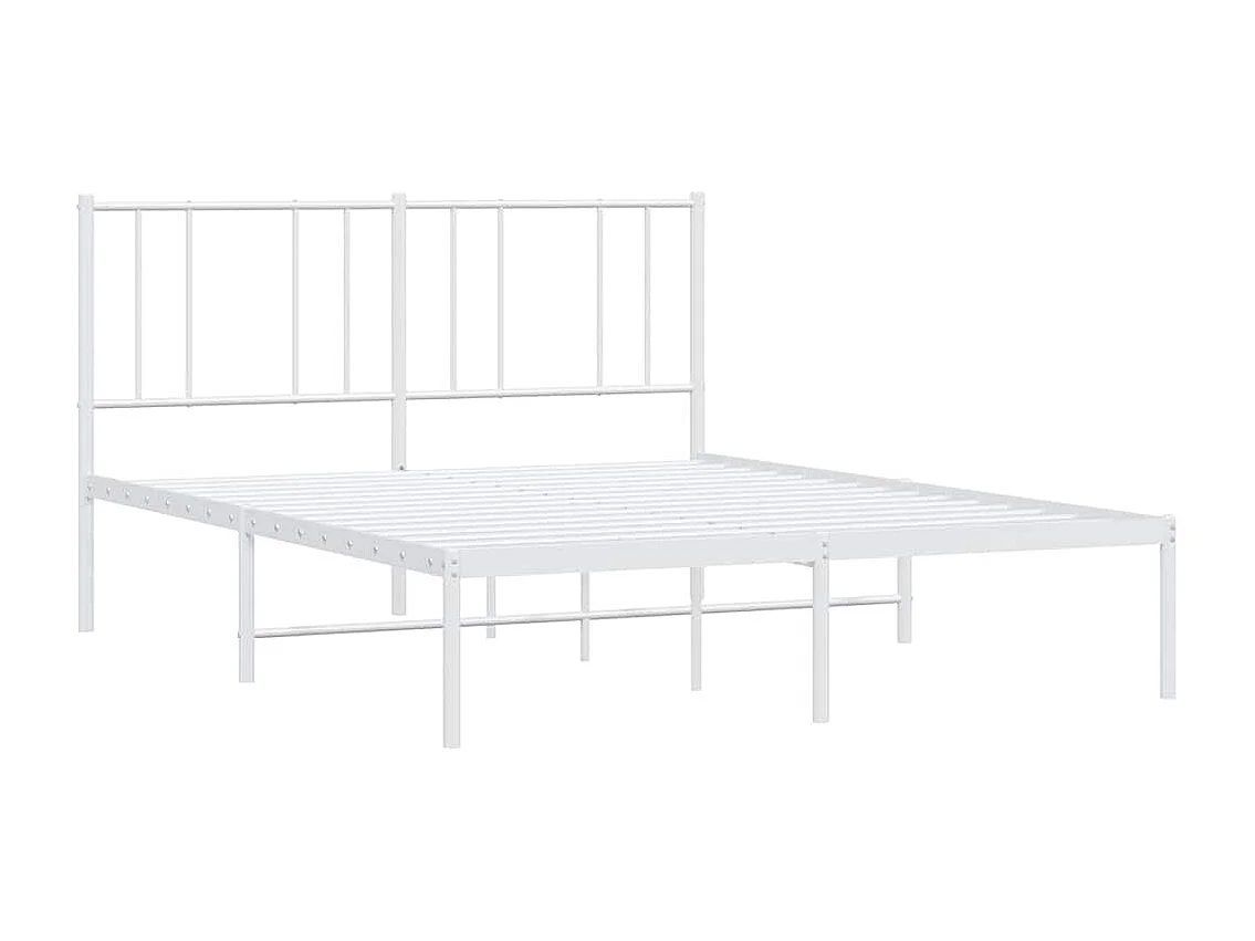 Cadre de lit métal sans matelas et tête de lit blanc 135x190 cm