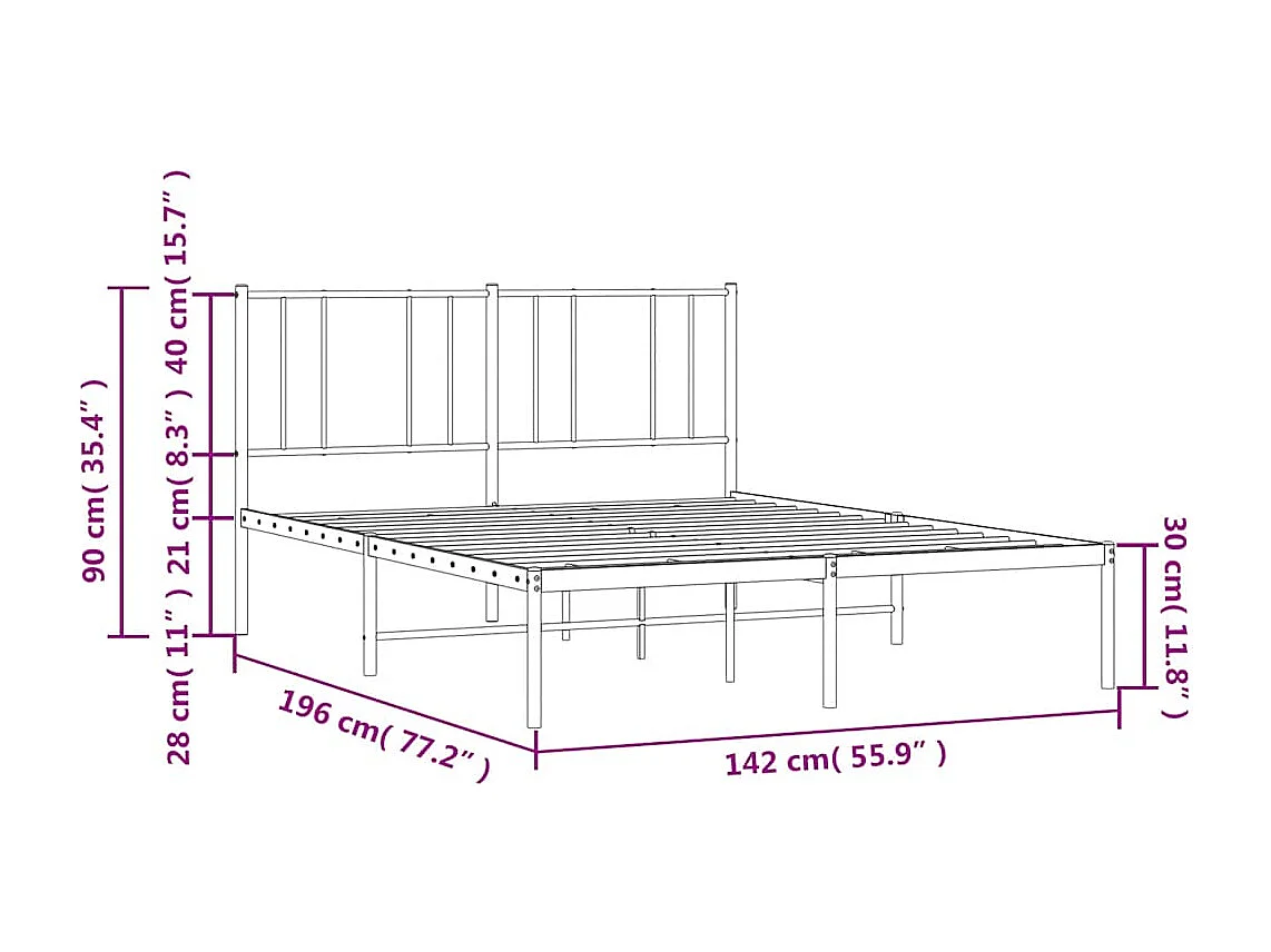 Cadre de lit métal sans matelas et tête de lit blanc 135x190 cm