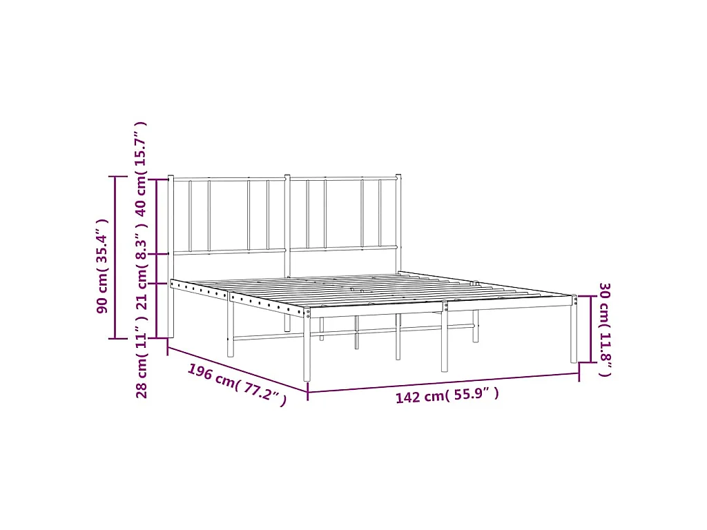 Bettgestell mit Kopfteil Metall Weiß 135x190 cm