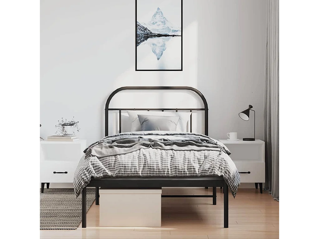 Cadre de lit métal sans matelas avec tête de lit noir 100x200cm