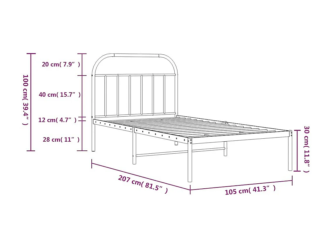 Bedframe met hoofdbord metaal zwart 100x200 cm