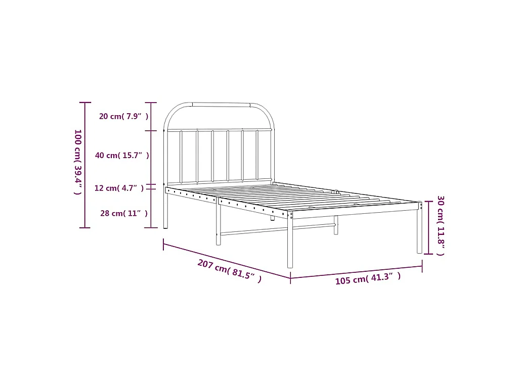 Bedframe met hoofdbord metaal zwart 100x200 cm
