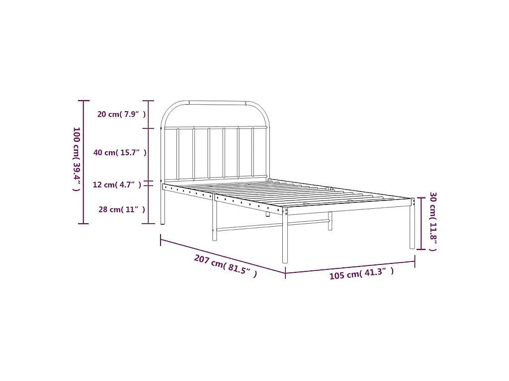 Cadre de lit métal sans matelas avec tête de lit noir 100x200cm