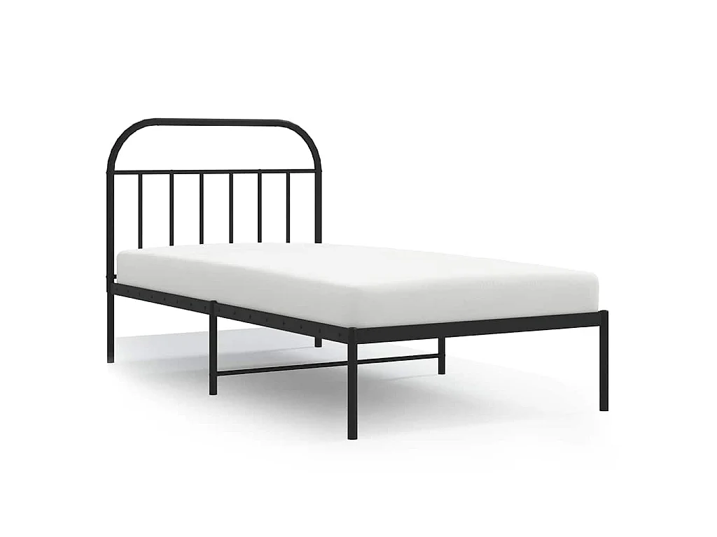 Cadre de lit métal sans matelas avec tête de lit noir 100x200cm