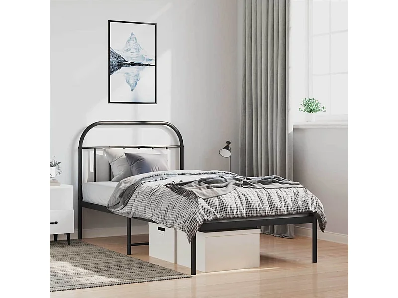 Bedframe met hoofdbord metaal zwart 100x200 cm