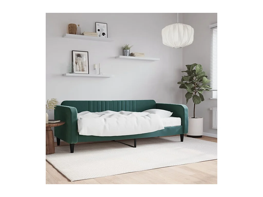 Lit de jour avec matelas vert foncé 90x200 cm velours