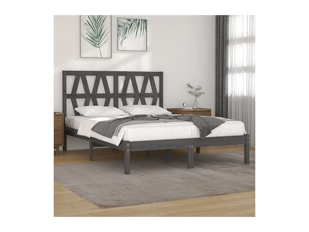 Cadre de lit sans matelas gris bois massif 200x200 cm