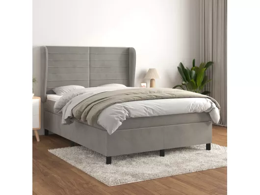 Kauf Unique Boxspringbett mit Matratze Hellgrau 140x190 cm Samt