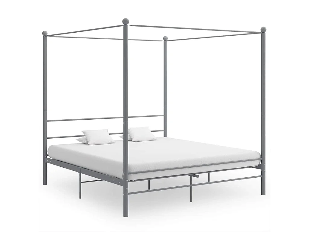 Cadre de lit à baldaquin sans matelas gris métal 200x200 cm