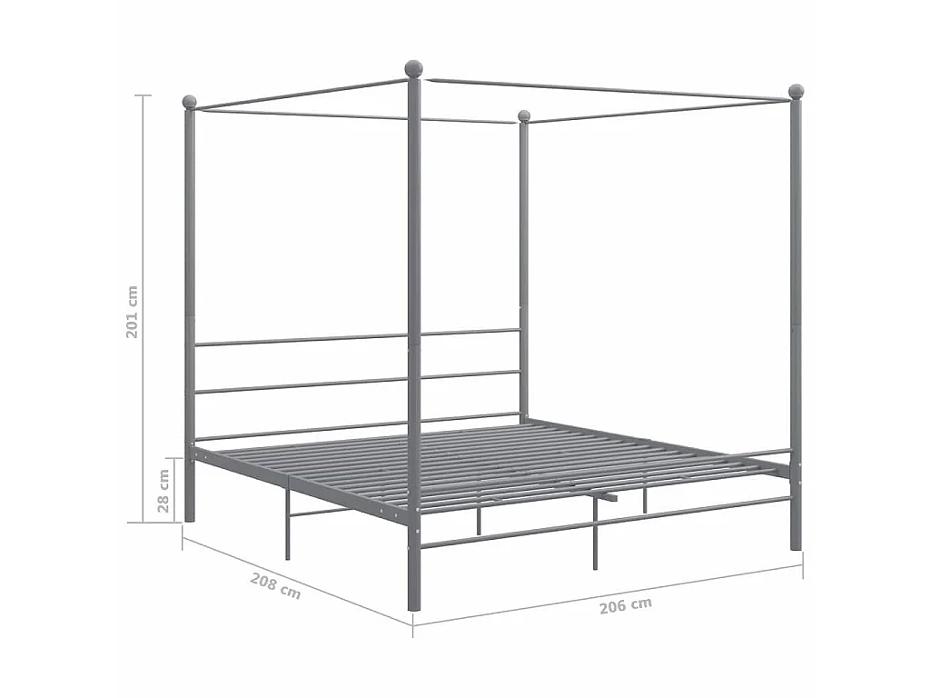 Cadre de lit à baldaquin sans matelas gris métal 200x200 cm