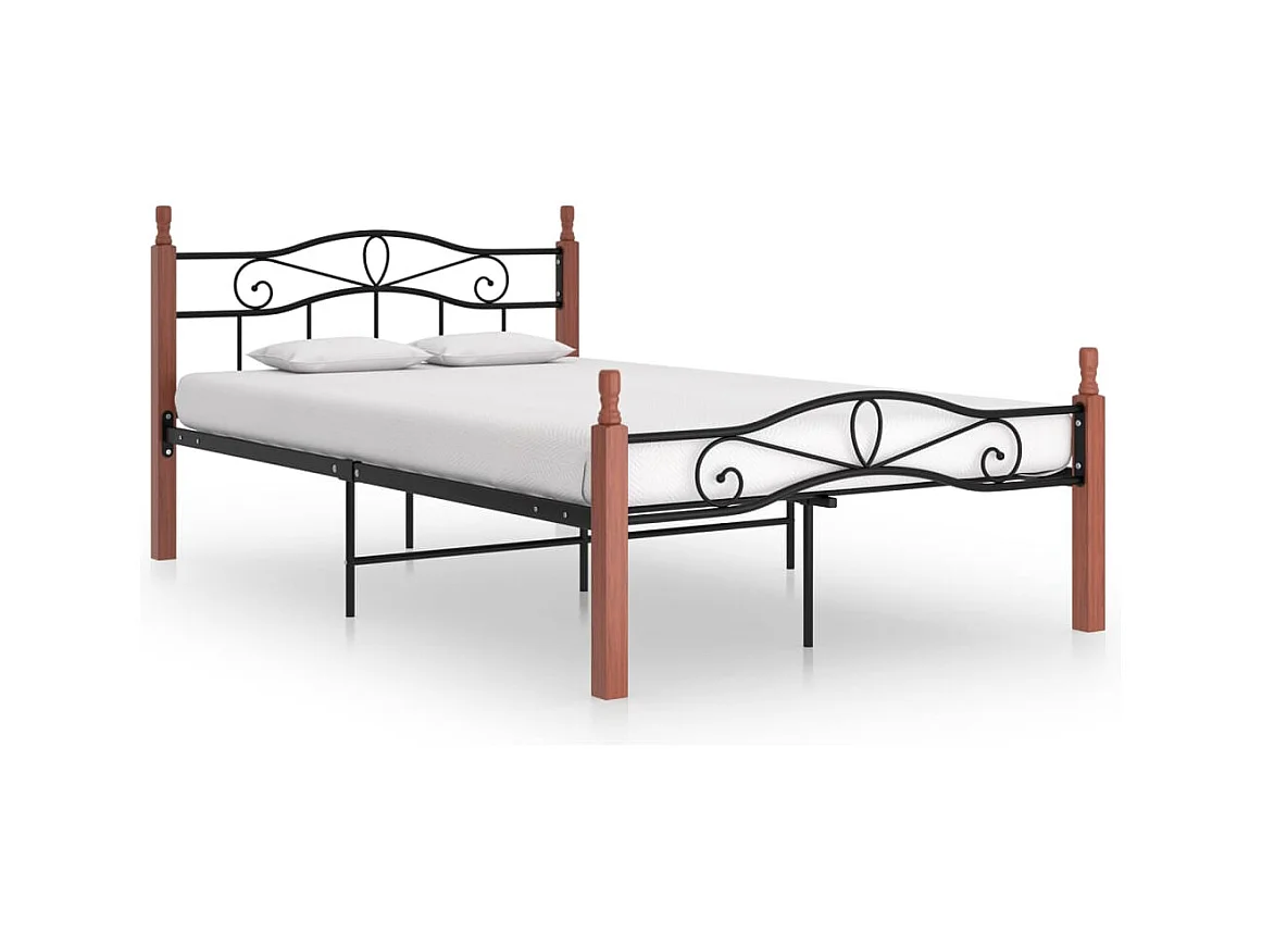 Cadre de lit sans matelas noir métal bois chêne 120x200 cm