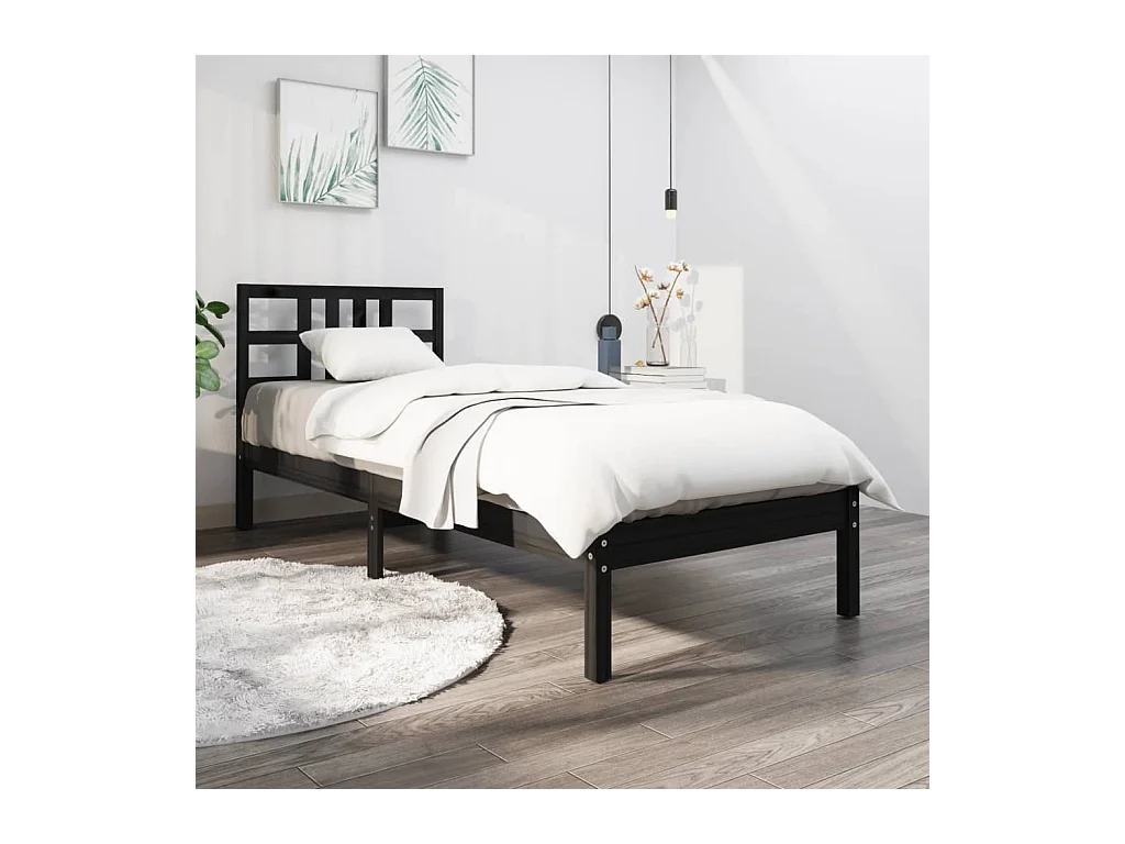 Bedframe massief hout zwart 100x200 cm