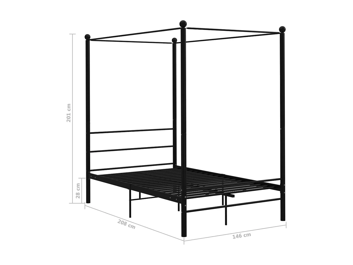 Cadre de lit à baldaquin sans matelas noir 140x200 cm métal