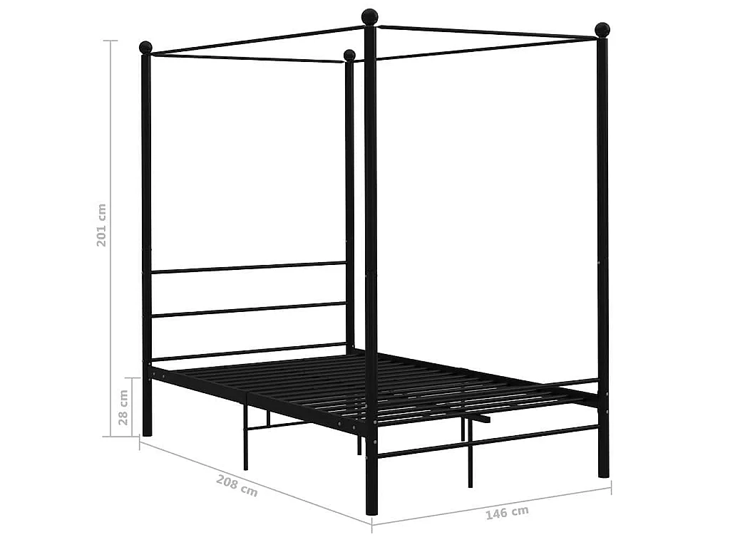 Cadre de lit à baldaquin sans matelas noir 140x200 cm métal