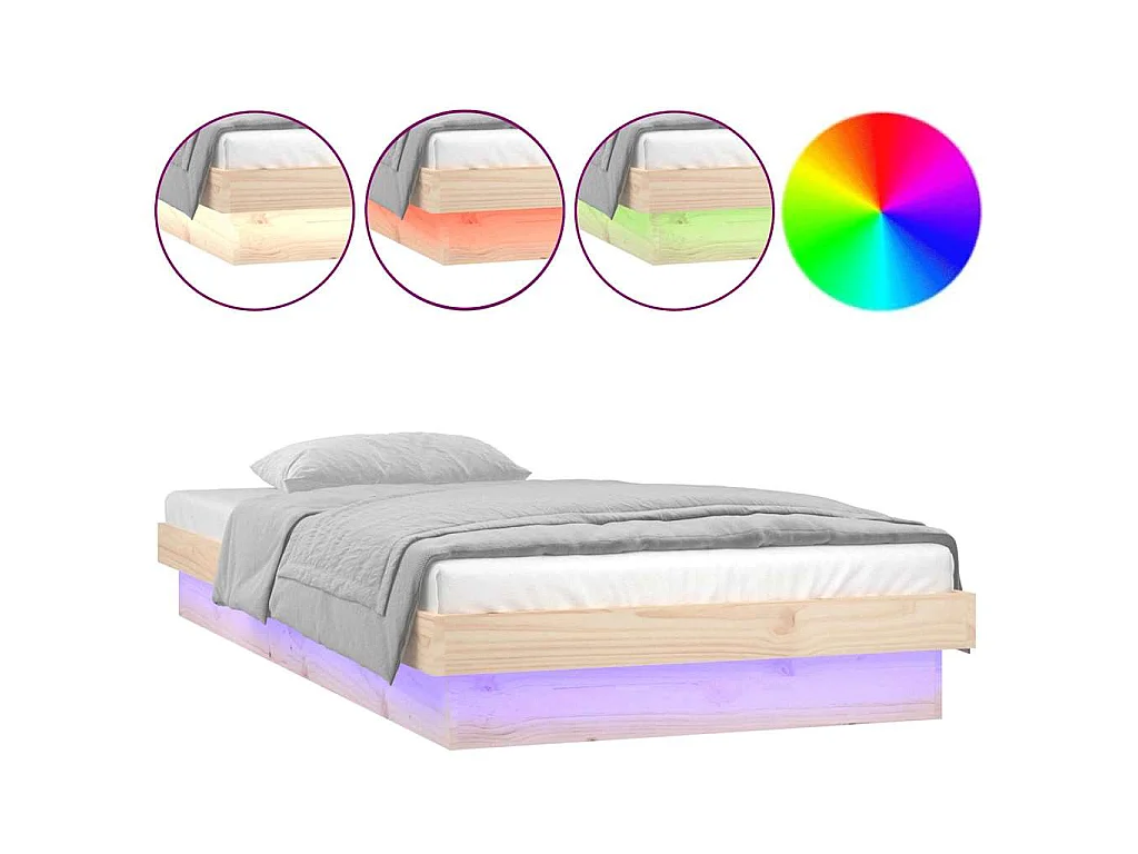 Cadre de lit à LED sans matelas bois massif