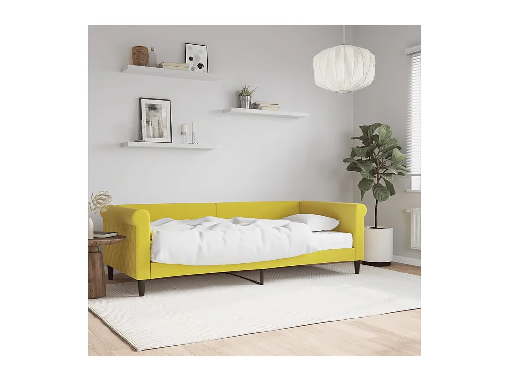 Lit de jour avec matelas jaune 90x200 cm velours