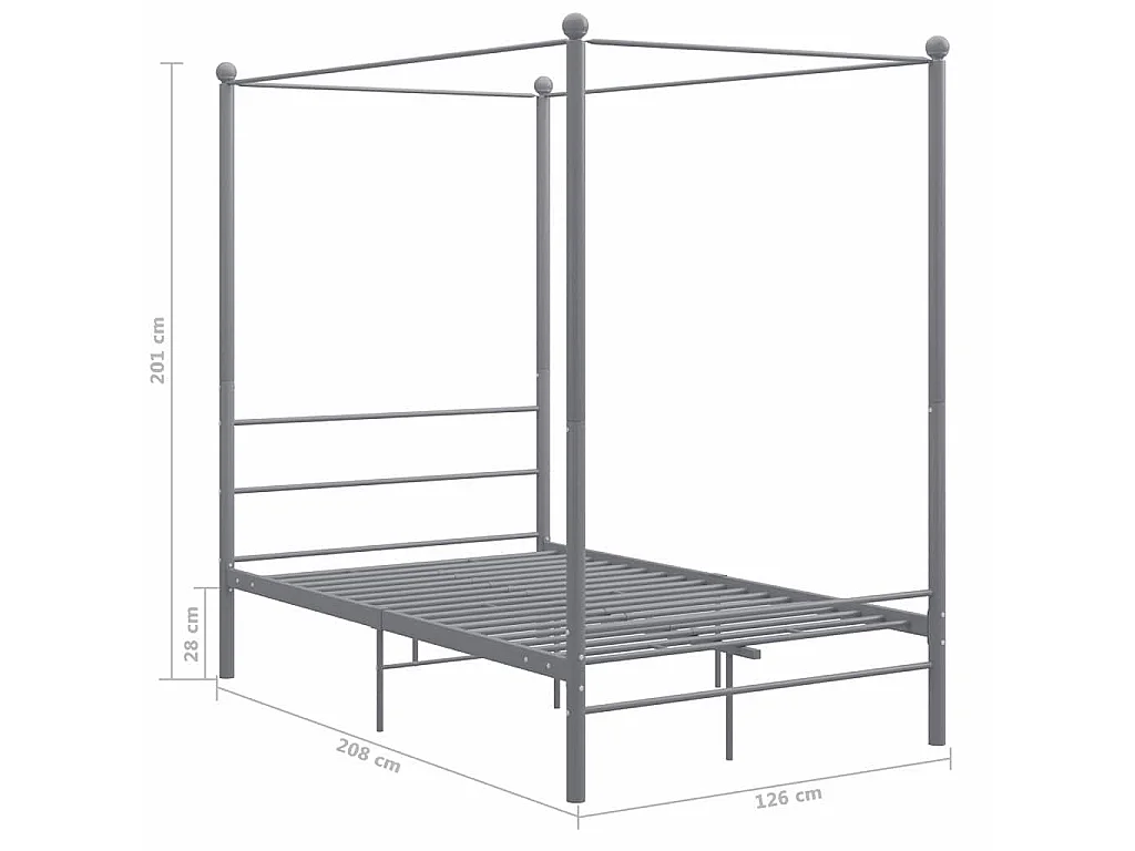 Cadre de lit à baldaquin sans matelas gris métal 120x200 cm