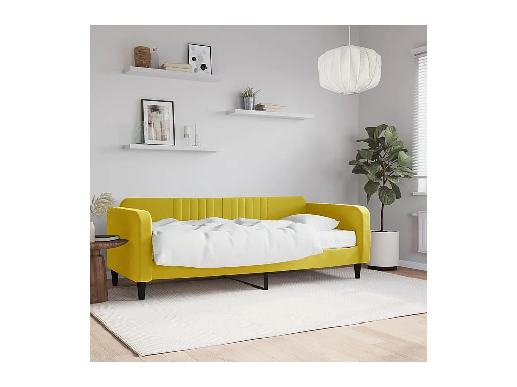 Lit de jour avec matelas jaune 90x200 cm velours