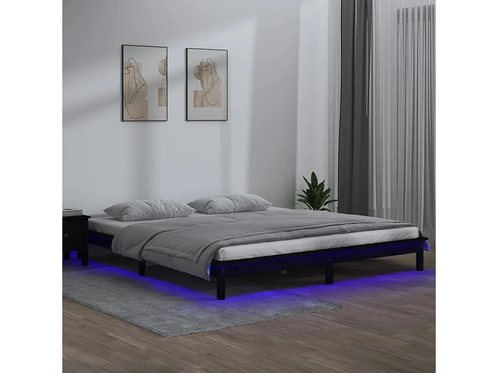 Cadre de lit à LED sans matelas noir 200x200 cm bois massif