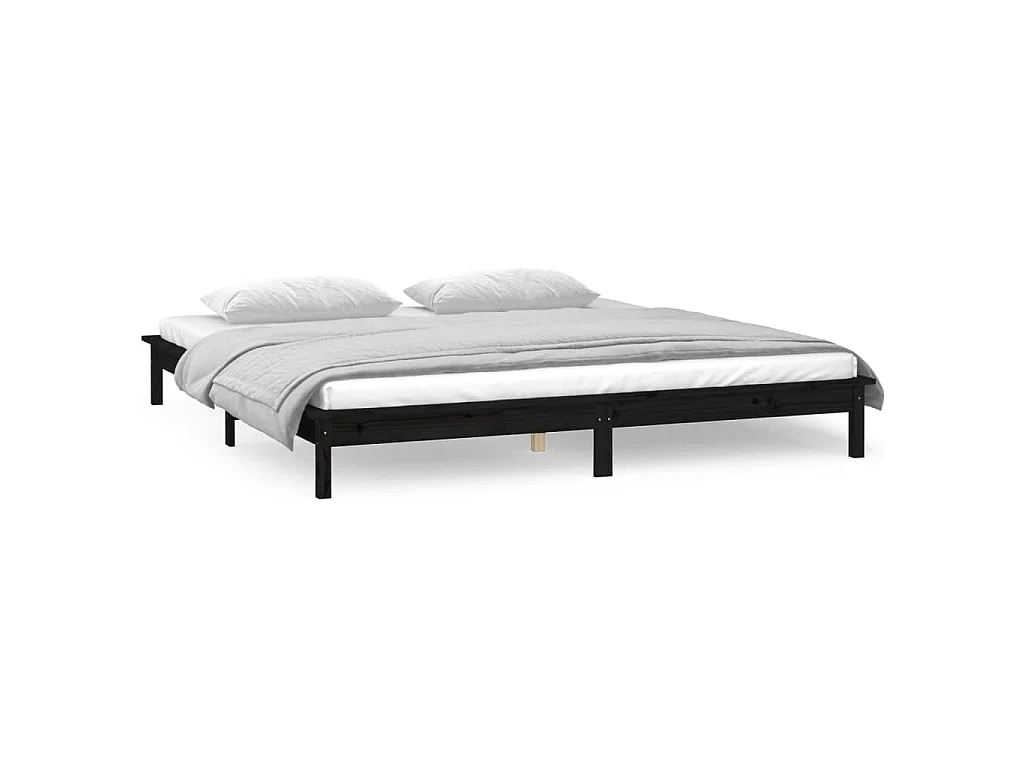 Massivholzbett mit LED-Beleuchtung Schwarz 200x200 cm