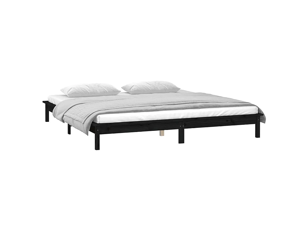 Massivholzbett mit LED-Beleuchtung Schwarz 200x200 cm