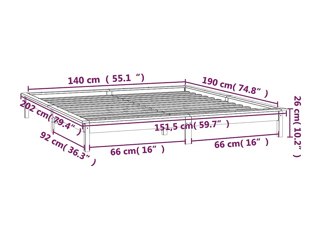 Bedframe LED massief hout honingbruin 140x190 cm