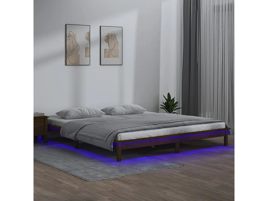Massivholzbett mit LEDs Honigbraun 140x190 cm