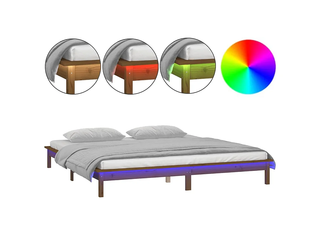 Cadre de lit à LED sans matelas 140x190 cm bois massif