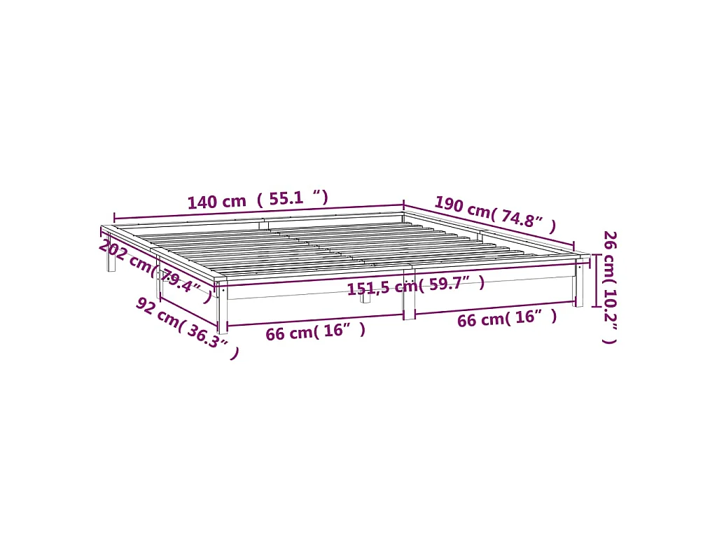 Cadre de lit à LED sans matelas 140x190 cm bois massif