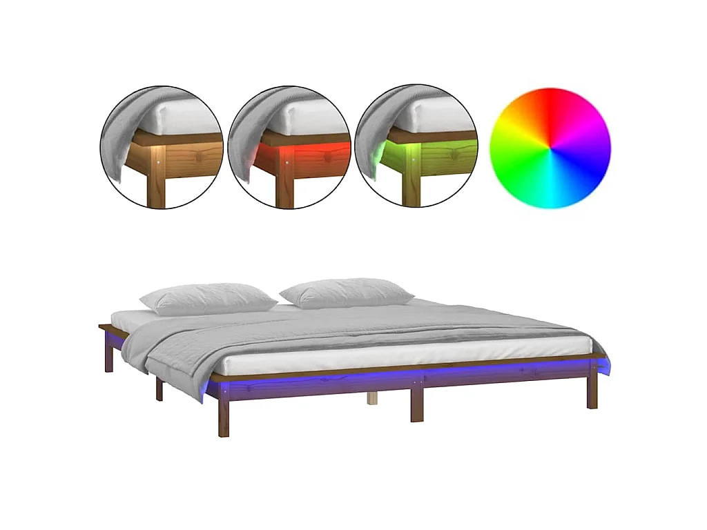Cadre de lit à LED sans matelas 140x190 cm bois massif