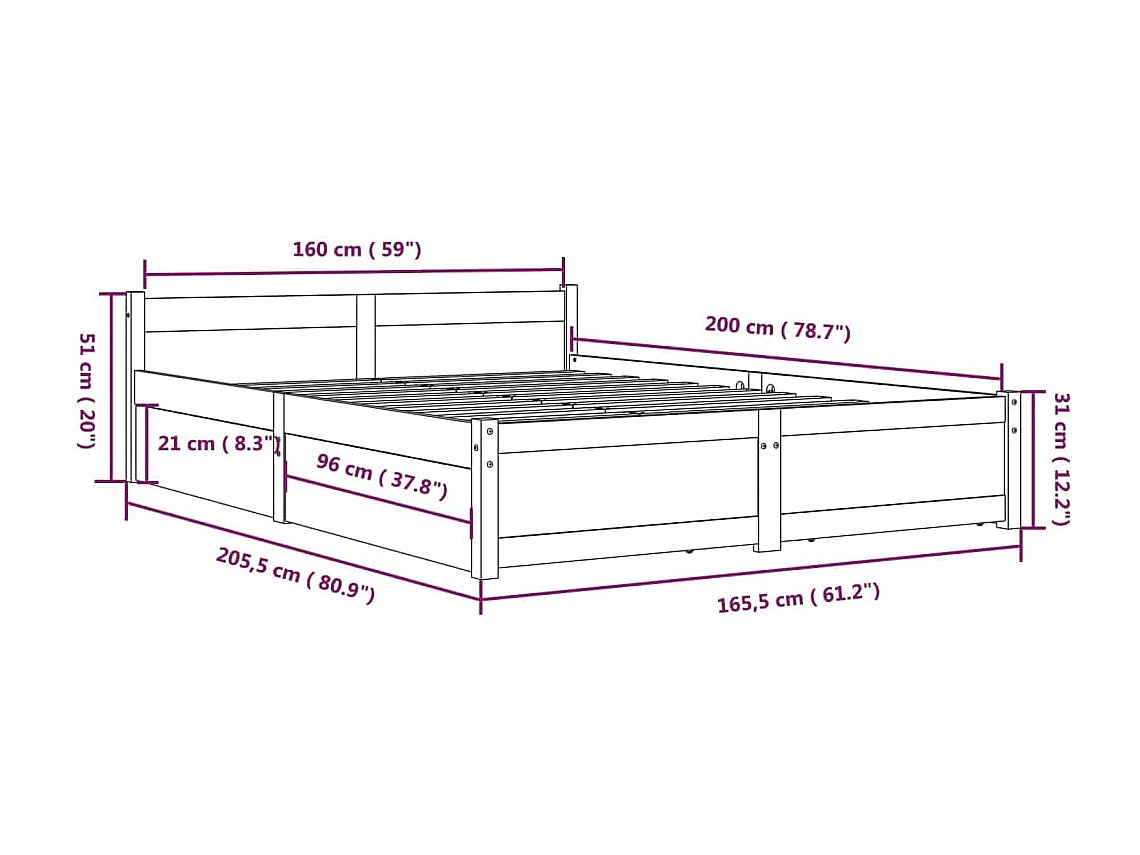 Bett mit Schubladen Weiß 160x200cm