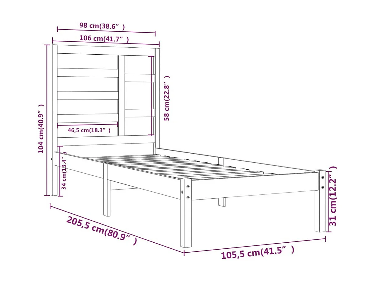 Massivholzbett 100x200 cm