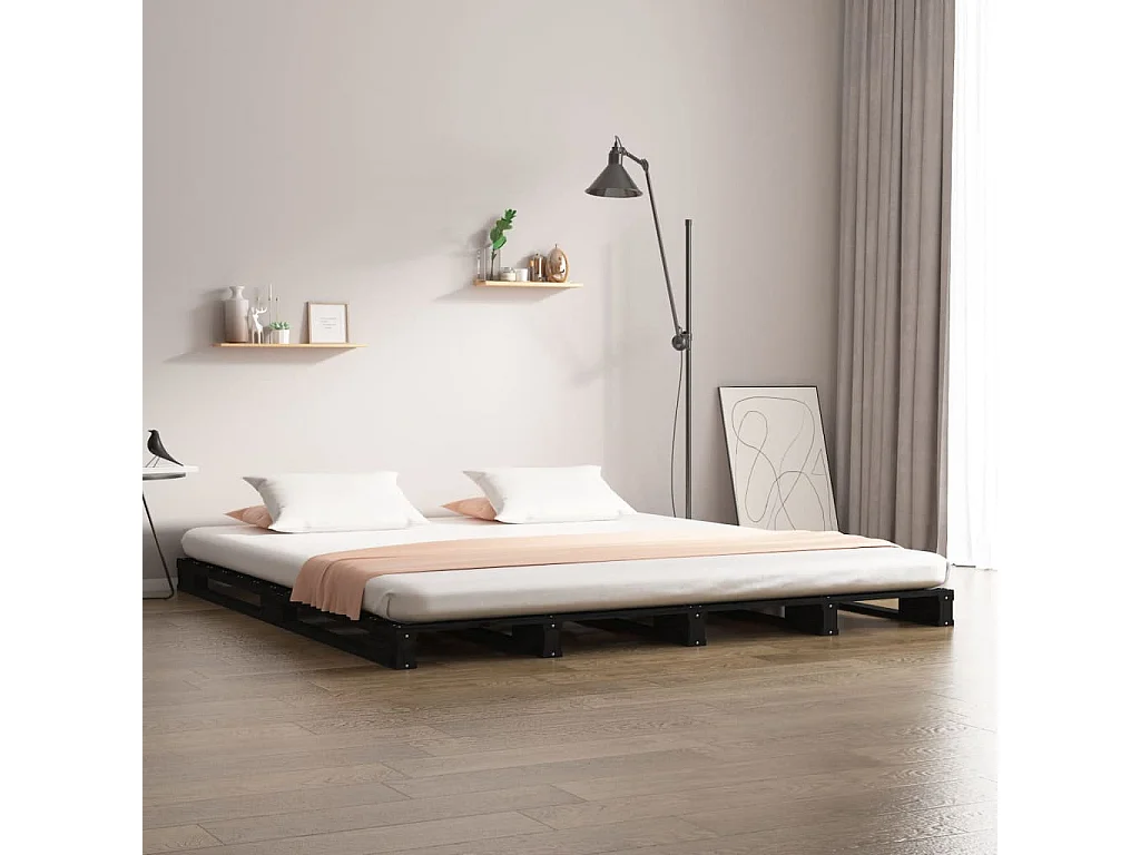 Palletbed massief grenenhout zwart 140x190 cm