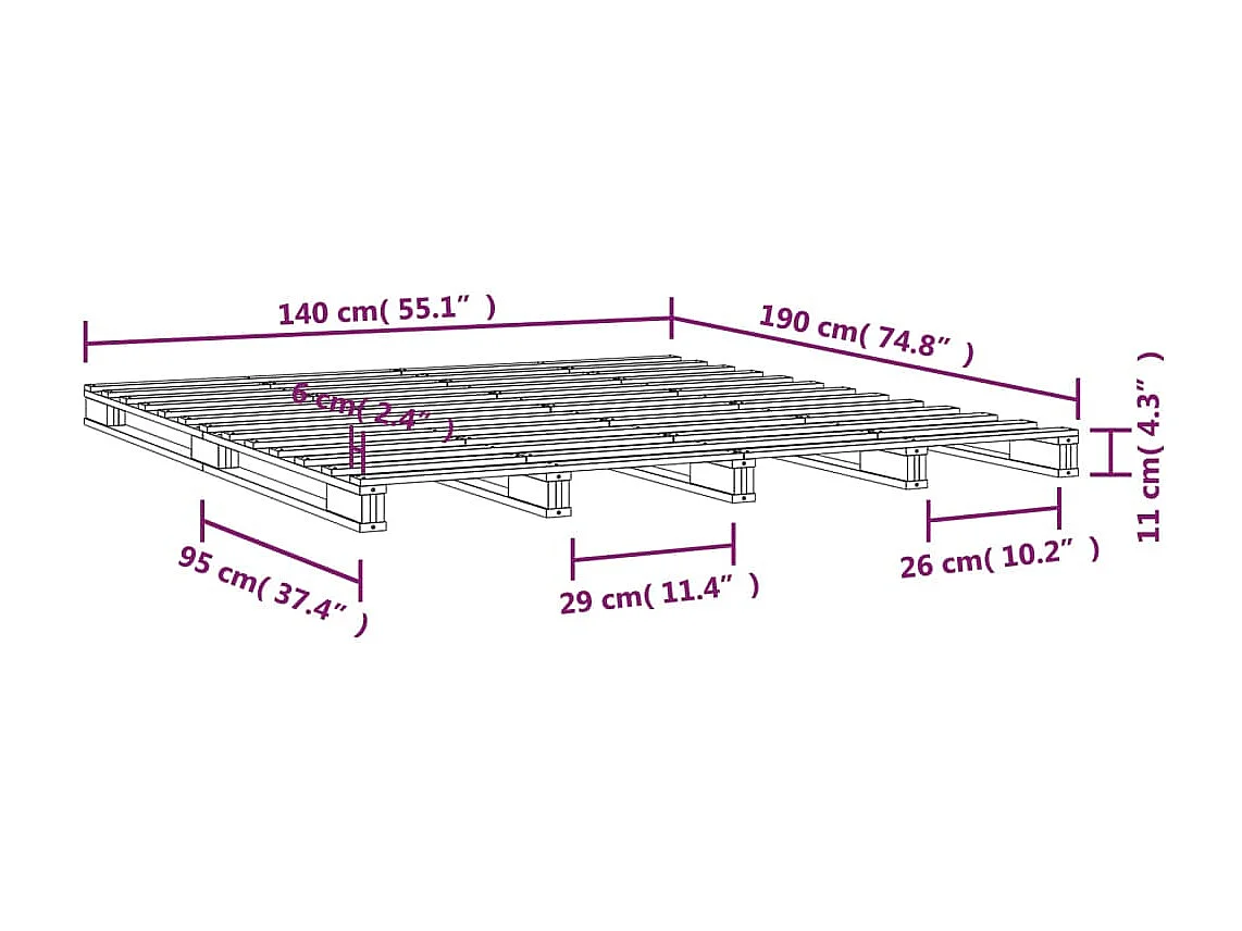 Palletbed massief grenenhout zwart 140x190 cm