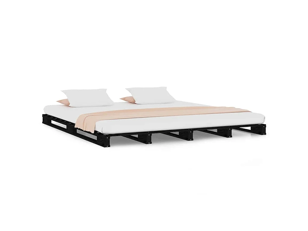 Letto a Pallet Nero 140x190 cm in Legno Massello di Pino