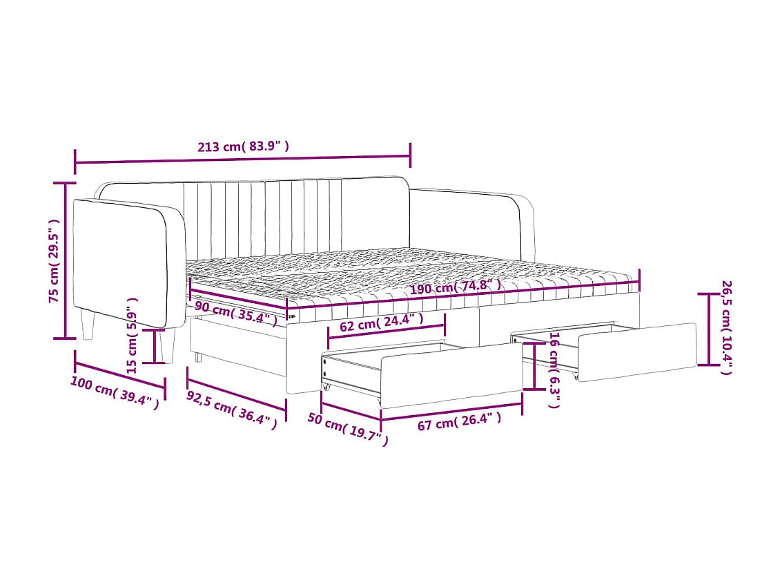 Divano Letto Estraibile Cassetti Grigio Chiaro 90x190cm Velluto