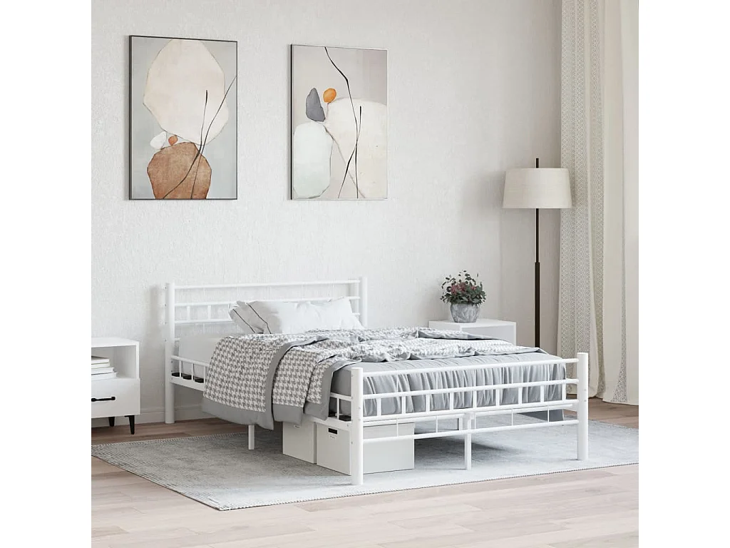 Cadre de lit sans matelas blanc métal 140x200 cm